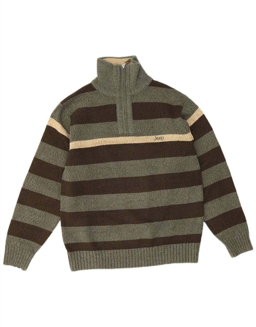 Jeep Maglione da uomo con zip e collo a righe grandi verdi