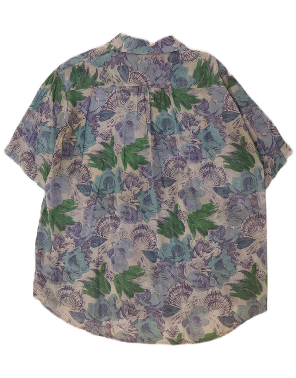 Camicetta oversize a maniche corte da donna vintage IT 42 Blu medio floreale