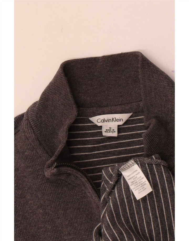 Felpa da uomo con collo con zip Calvin Klein, maglione piccolo in cotone grigio