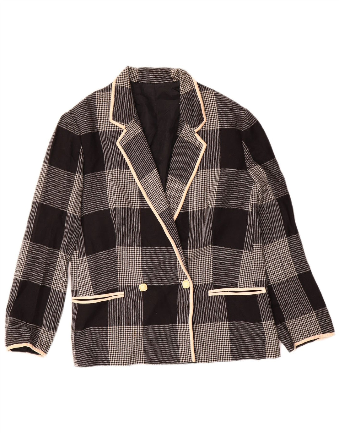 Giacca blazer doppiopetto vintage da donna UK 14 pied de poule medio nero