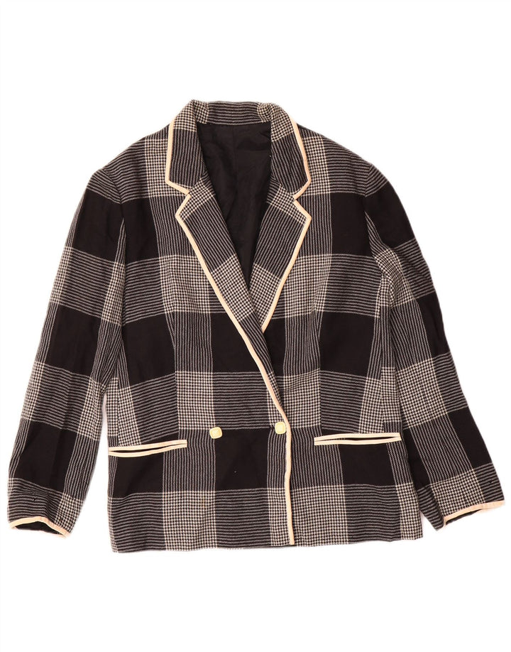 Giacca blazer doppiopetto vintage da donna UK 14 pied de poule medio nero