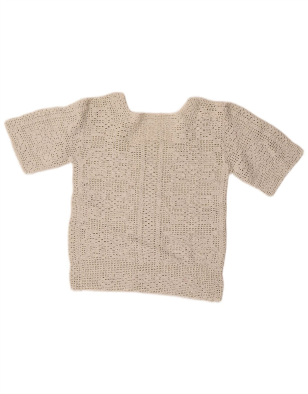 Maglione maglione girocollo a maniche corte vintage da donna UK 10 piccolo bianco