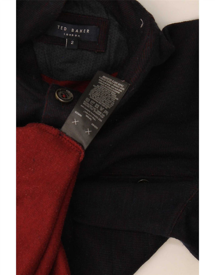Ted Baker Maglione da uomo con collo a bottoni taglia 2 piccolo blu navy moderno
