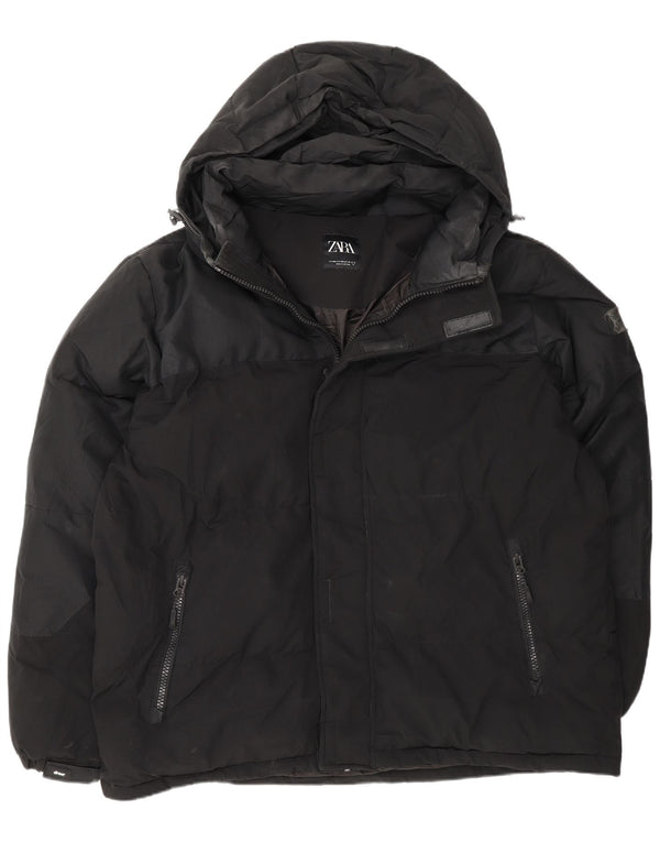 Giacca imbottita con cappuccio da uomo Zara UK 44 2XL poliestere nero