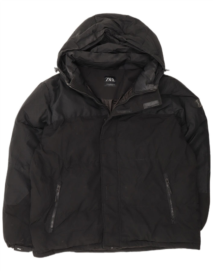 Giacca imbottita con cappuccio da uomo Zara UK 44 2XL poliestere nero