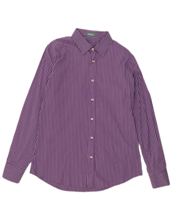 Camicia Benetton Uomo XL Viola Gessato Cotone