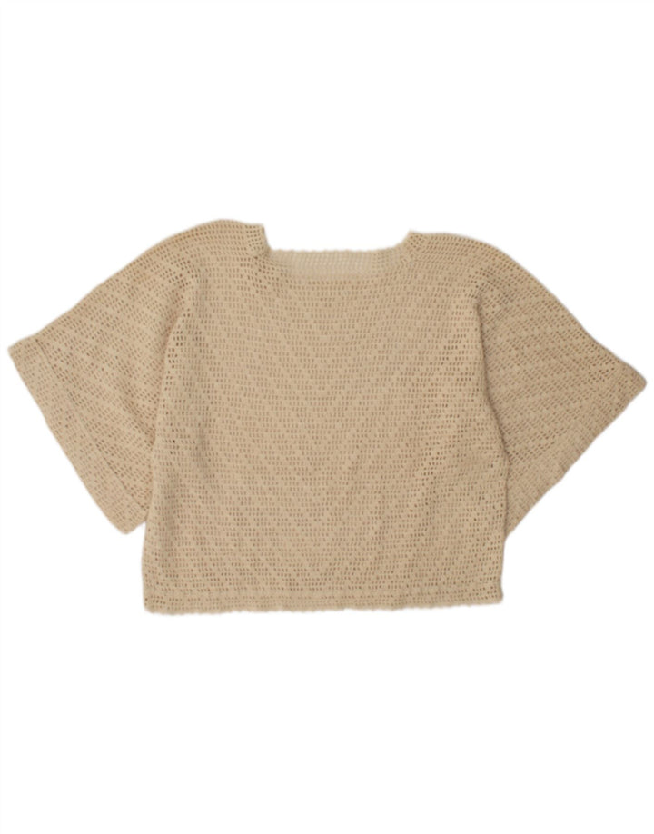 Top trasparente a pipistrello da donna vintage UK 16 grande beige