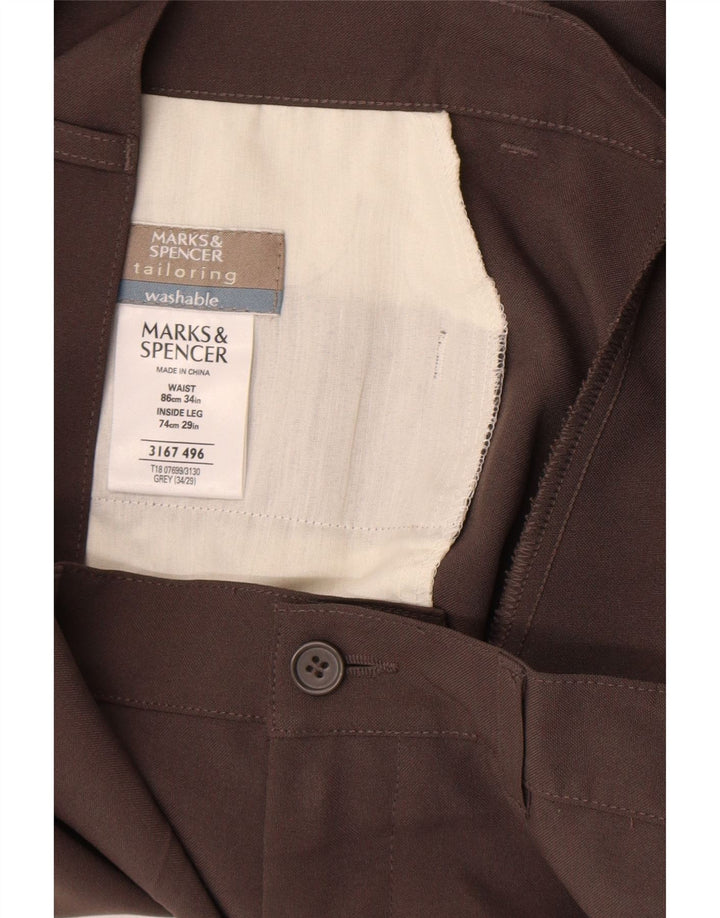 Pantaloni chino dritti da uomo Marks & Spencer W34 L29 poliestere marrone