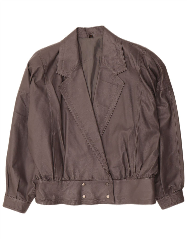 Giacca in pelle oversize bomber da donna vintage EU 42 grande pelle grigia
