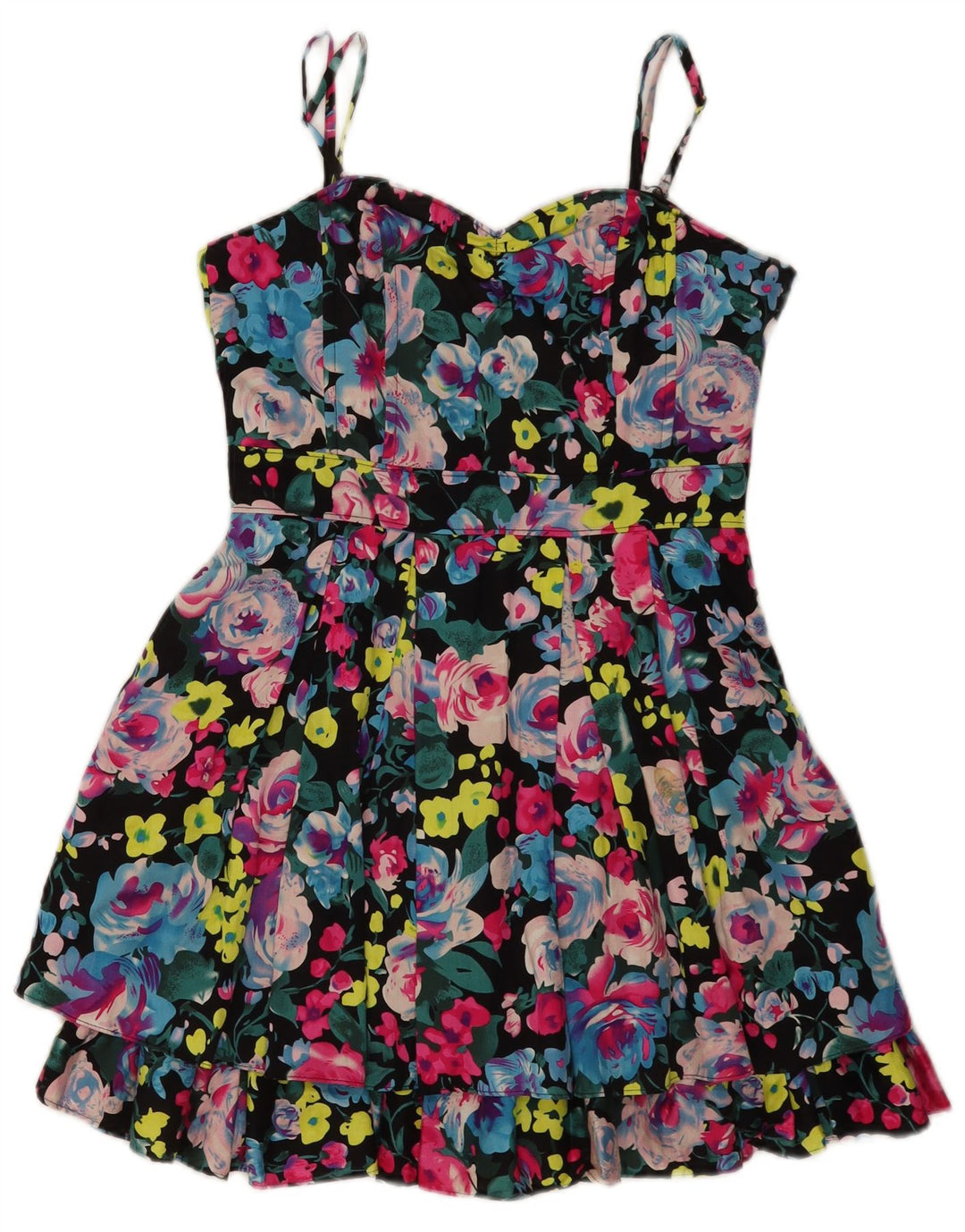 Abito sottoveste da donna diviso UK 8 Piccolo cotone floreale multicolore