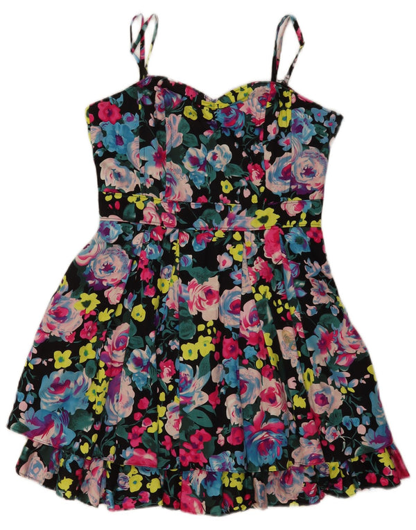 Abito sottoveste da donna diviso UK 8 Piccolo cotone floreale multicolore