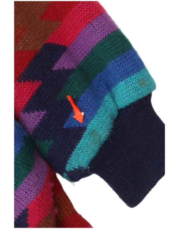 Cappotto vintage da donna in maglia a vento lavorato a maglia EU 36/38 piccolo azteco multicolore