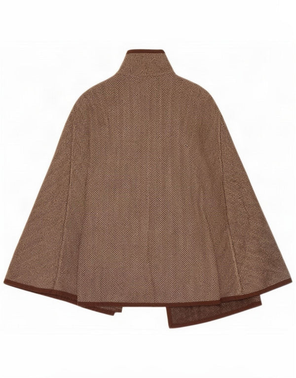 Cappotto vintage da donna a mantella con 1 bottone Taglia unica Marrone a spina di pesce
