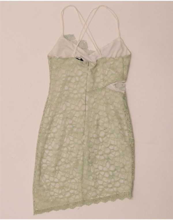 Topshop Abito da donna asimmetrico in pizzo con scollo all'americana UK 10 Piccolo verde geometrico