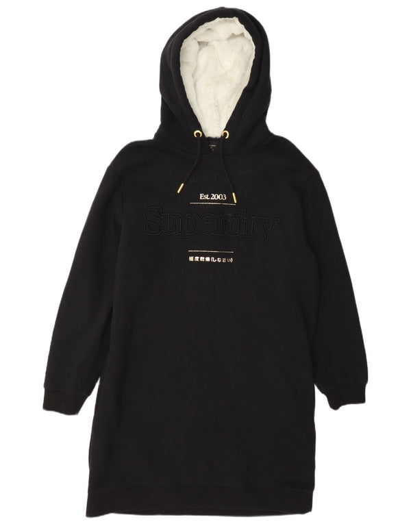 Abito con cappuccio grafico da donna Superdry UK 14 grande cotone nero