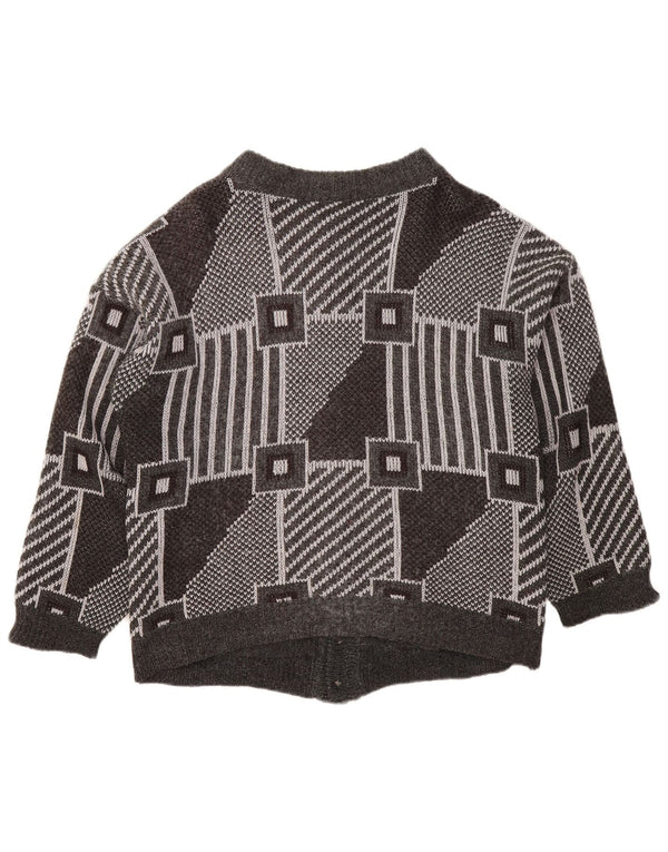 Maglione cardigan oversize da donna VINTAGE UK 18 XL Grigio geometrico