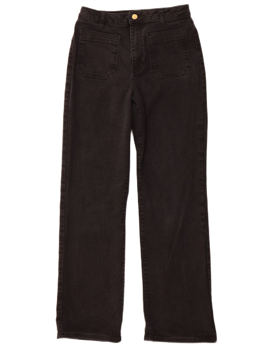 Jeans dritti a vita alta da donna in velluto menta UK 10 piccoli W28 L30 neri