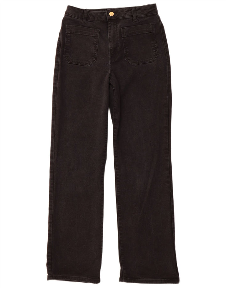 Jeans dritti a vita alta da donna in velluto menta UK 10 piccoli W28 L30 neri