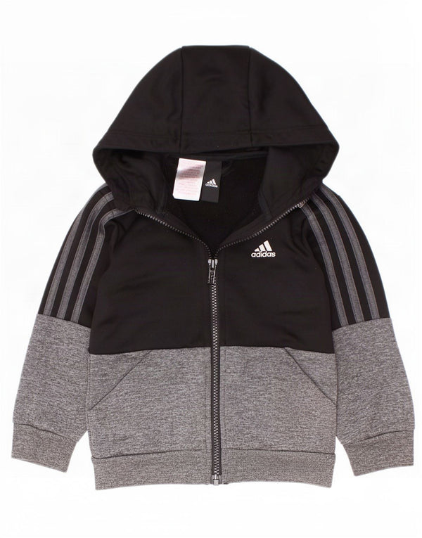 Adidas Boys Zip Hoodie Sweater 2-3 Years Black Colourblock