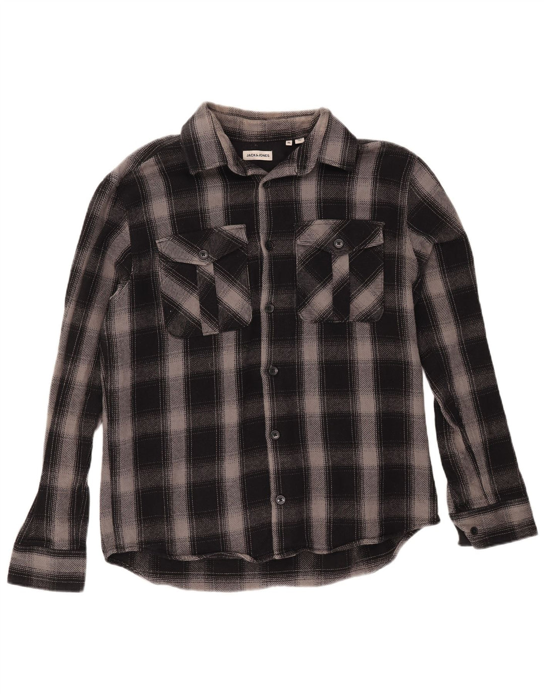 JACK & JONES Camicia da uomo in flanella XL nera in cotone a quadri