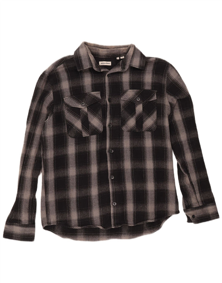 JACK & JONES Camicia da uomo in flanella XL nera in cotone a quadri