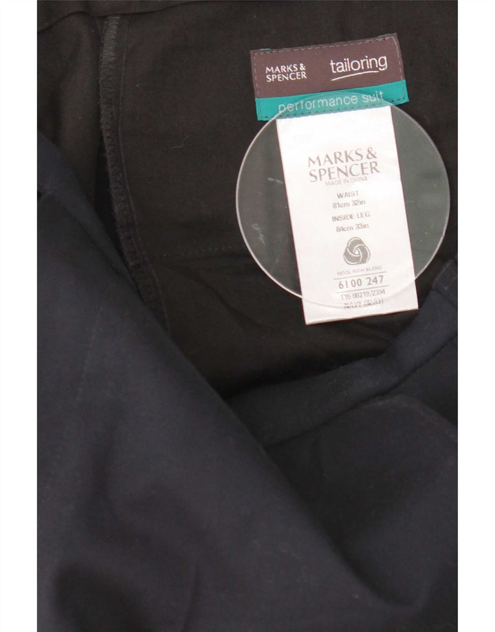 Pantaloni da abito dritti da donna Marks & Spencer W32 L33 lana blu navy