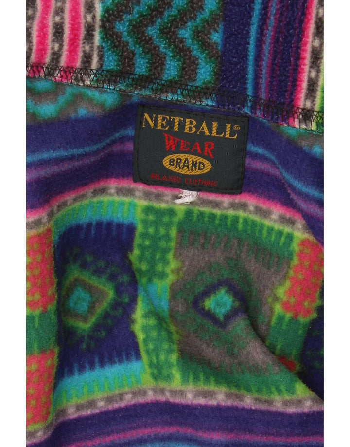 Maglione in pile vintage da uomo con zip e collo XL multicolore geometrico