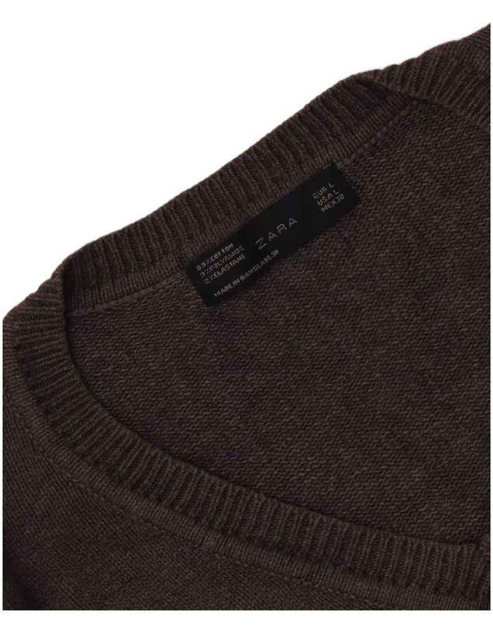 Maglione ZARA da donna con scollo a V UK 16 grande cotone grigio