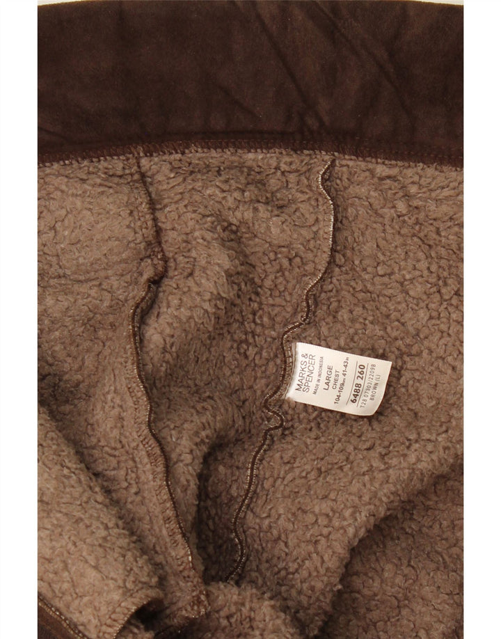 MARKS & SPENCER Giacca Sherpa da uomo UK 41/43 Large Marrone Poliestere