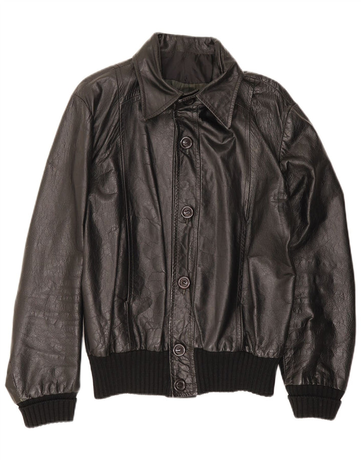 Giacca in pelle da uomo VINTAGE UK 36 piccola nera