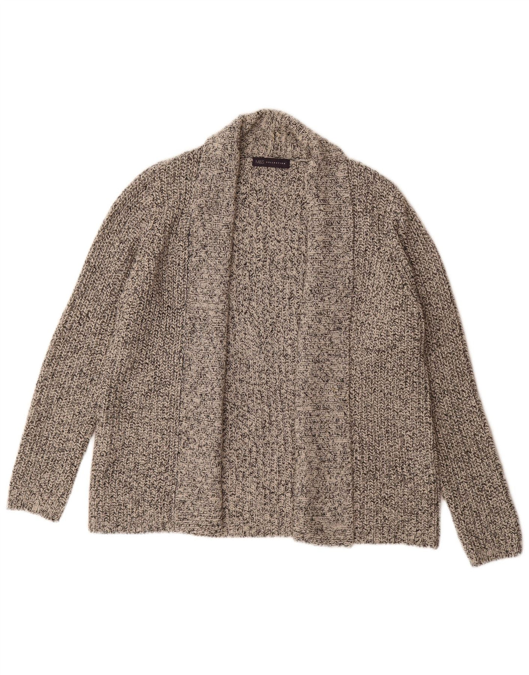 Maglione cardigan aperto da donna Marks & Spencer UK 16 grande grigio screziato