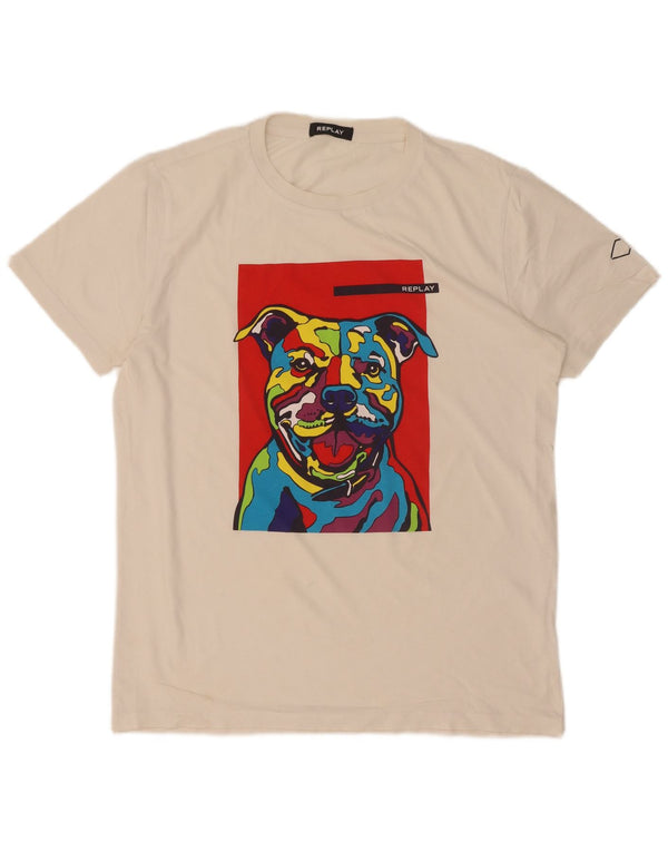 T-shirt grafica da uomo Replay Top bianco medio