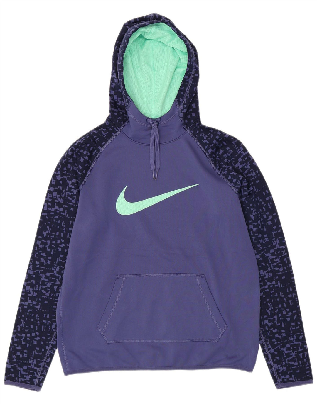 NIKE Felpa con cappuccio grafica Dri Fit da donna UK 14 Medium Purple Geometric
