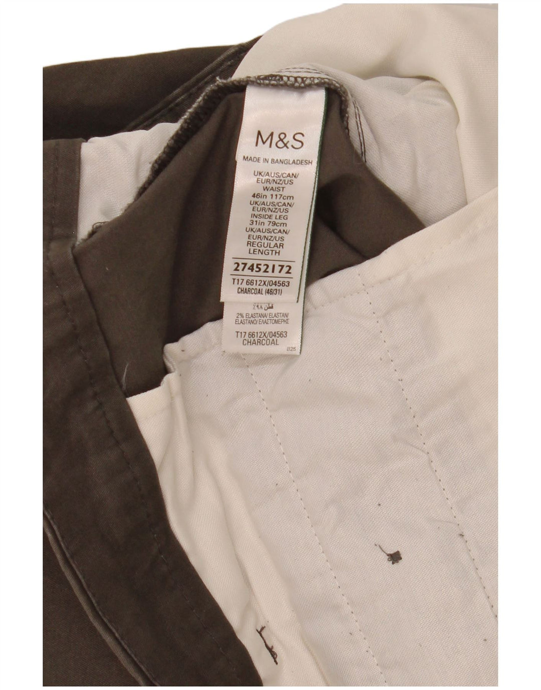 Pantaloni chino vestibilità regolare da uomo Marks & Spencer W46 L31 cotone grigio