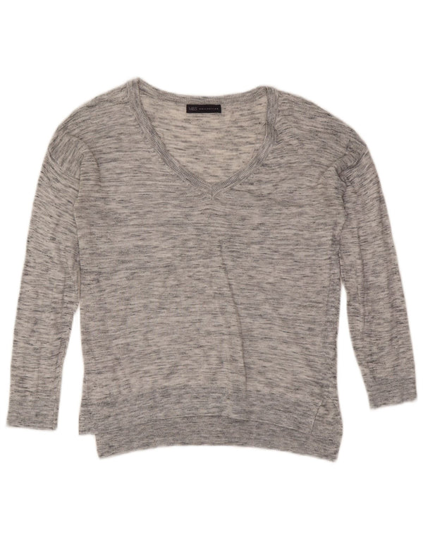 Maglione maglione con scollo a V da donna Marks & Spencer UK 8 piccolo grigio screziato