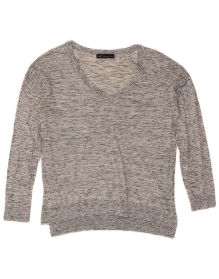 Maglione maglione con scollo a V da donna Marks & Spencer UK 8 piccolo grigio screziato
