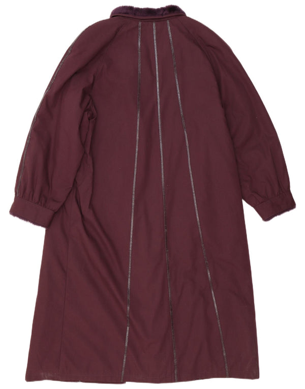 Cappotto da donna vintage UK 16 grande poliestere a righe bordeaux