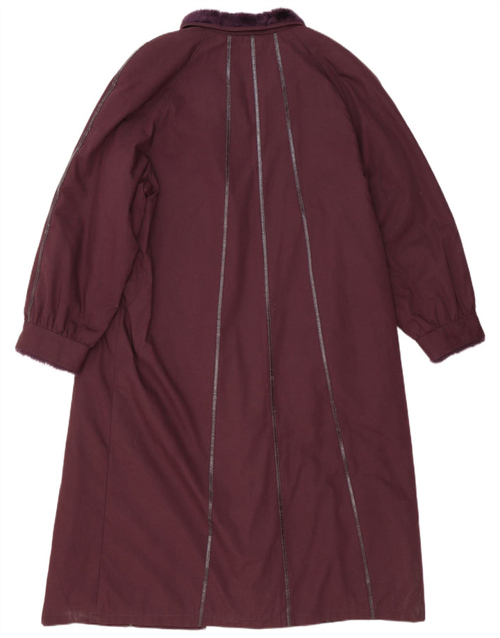 Cappotto da donna vintage UK 16 grande poliestere a righe bordeaux