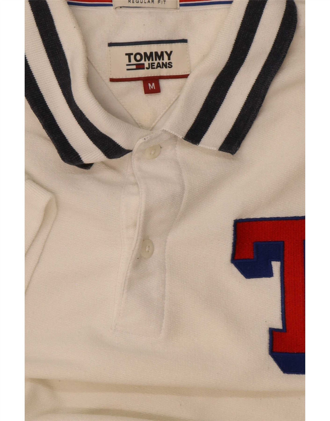 Polo da uomo con vestibilità regolare grafica Tommy Hilfiger a righe bianche medie