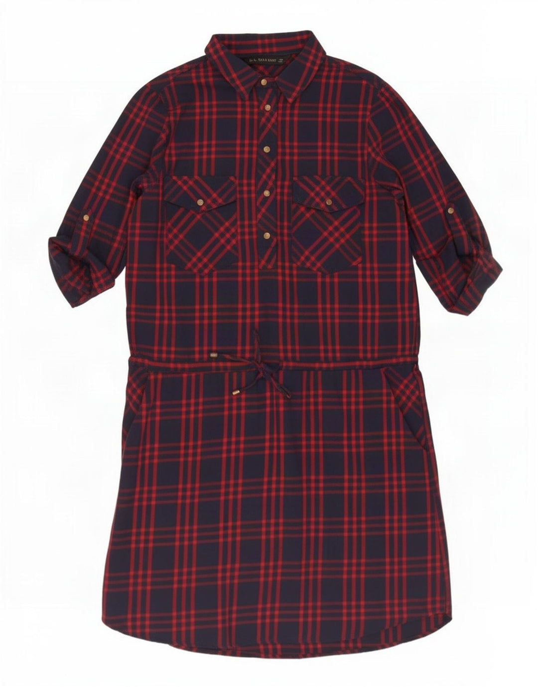 Abito camicia pullover da donna Zara UK 14 medio blu navy a quadri