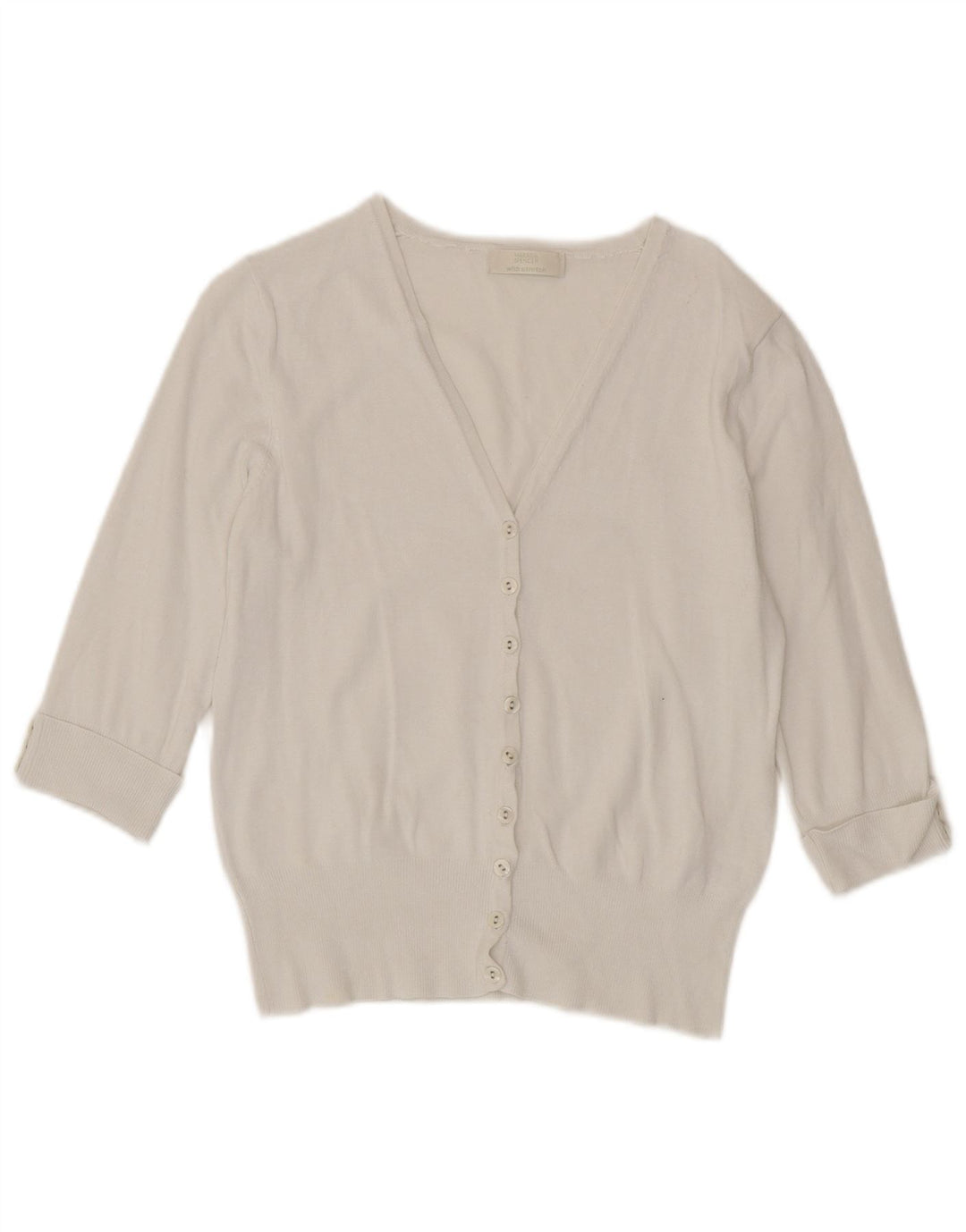 Maglione cardigan con maniche a 3/4 corto Marks & Spencer da donna UK 12 bianco medio