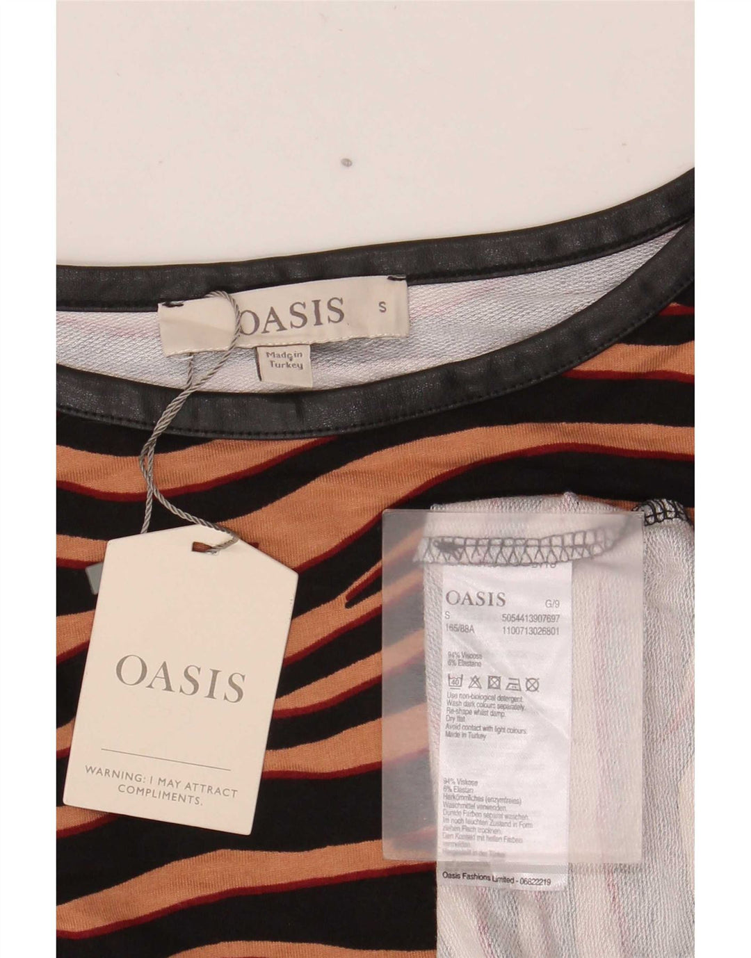 Top oversize da donna Oasis manica 3/4 UK 10 piccola stampa animalier marrone