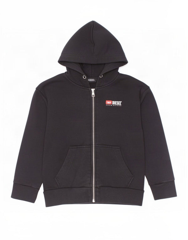 Maglione con cappuccio e zip grafica per ragazzi Diesel 7-8 anni in cotone nero