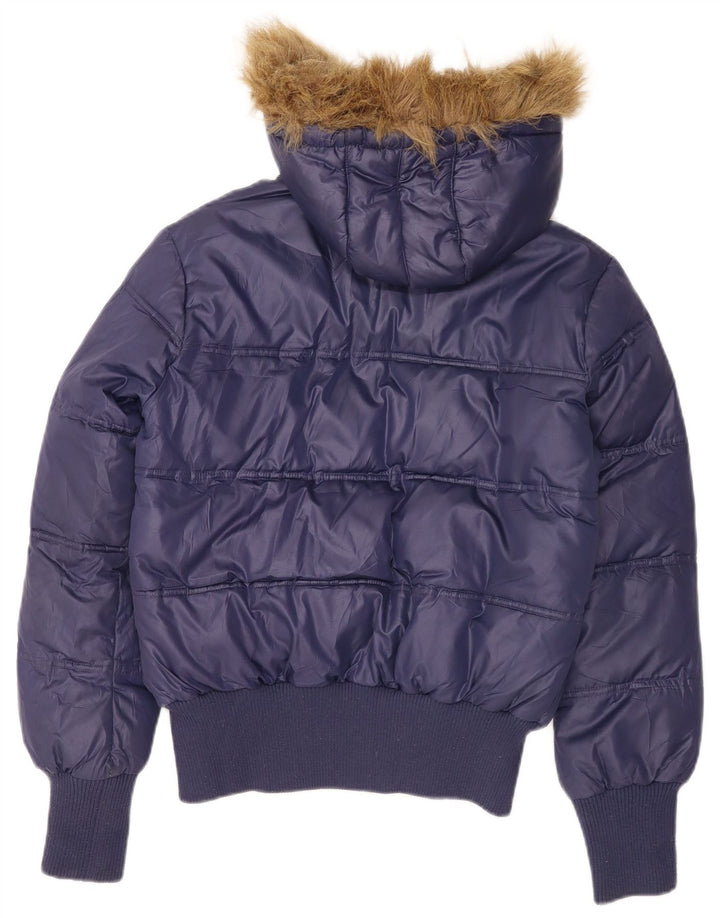 Giacca imbottita con cappuccio da donna Lee UK 16 grande poliestere blu navy