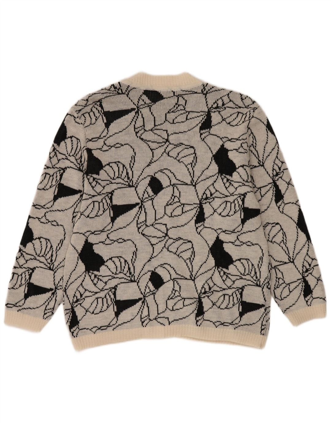 Maglione cardigan con motivo astratto da donna vintage UK 14 grande grigio