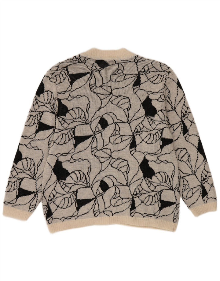 Maglione cardigan con motivo astratto da donna vintage UK 14 grande grigio