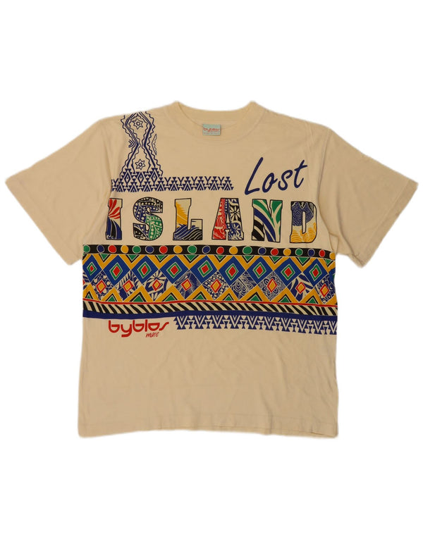 T-shirt grafica da uomo Byblos Top grande in cotone beige