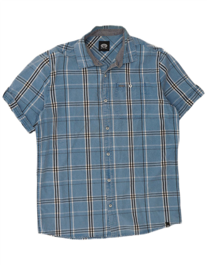 Camicia a maniche corte da uomo Animal in cotone a quadri blu grandi
