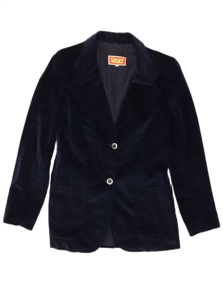 Giacca blazer vintage da donna in velluto a 2 bottoni IT 42 blu navy medio