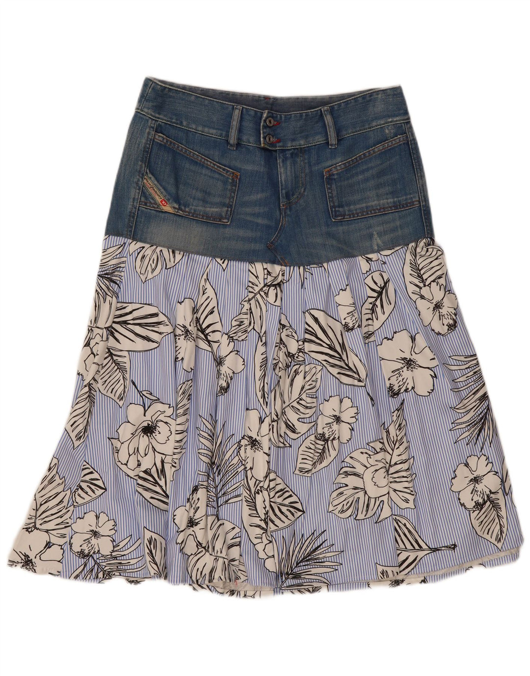 Gonna svasata da donna Diesel W29 in cotone floreale blu medio